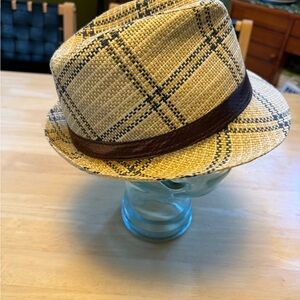 Chic Plaid Straw Fedora with Dark Band